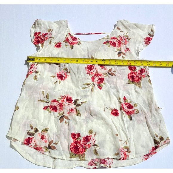 Active USA White Floral Blouse Size M Designed in Los Angeles Ruffle Flowy Artsy - Picture 5 of 9